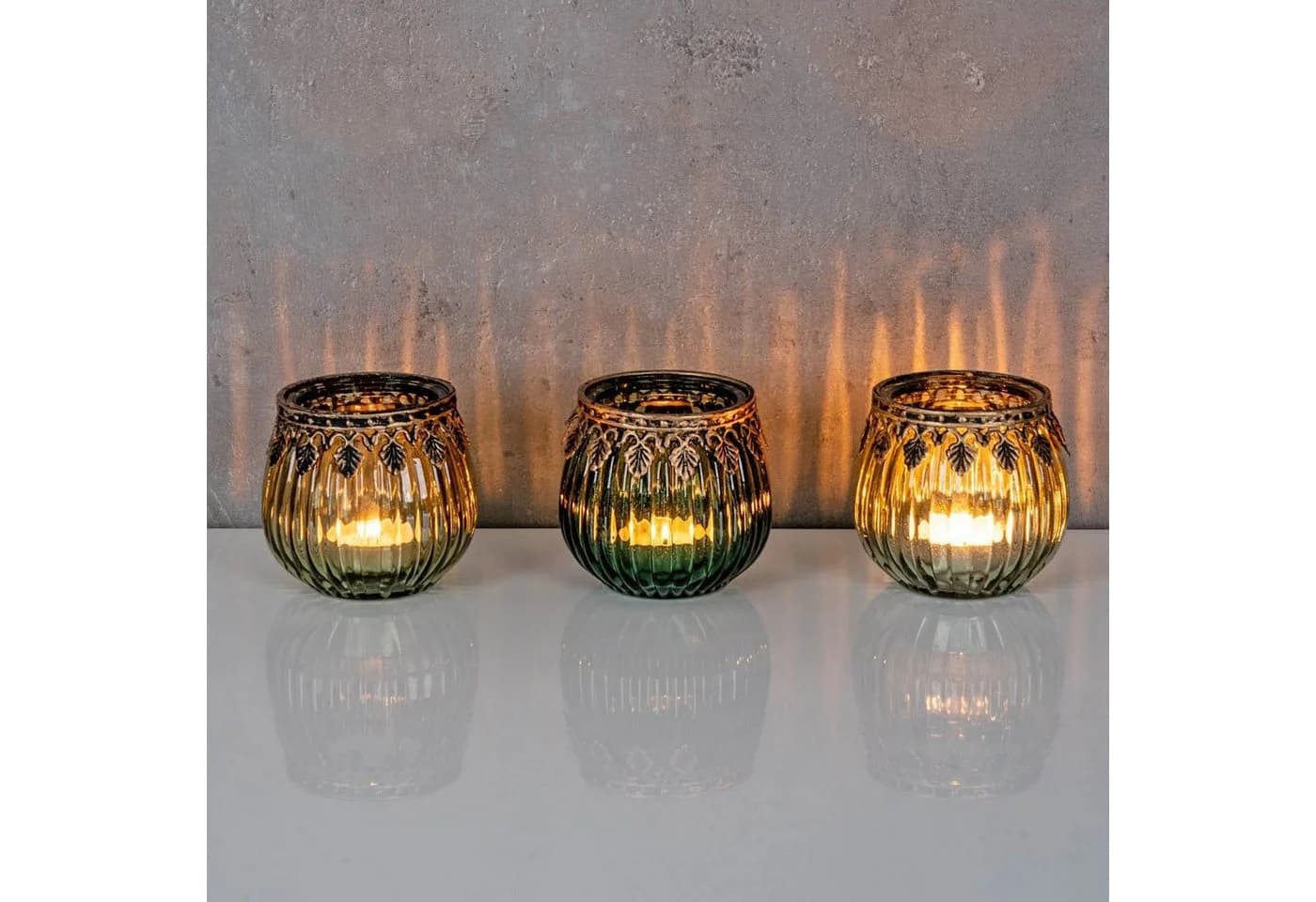 Levandeo® Teelichthalter 3er Set Orientalisch Retro Grün Gold Glas - Bild 4