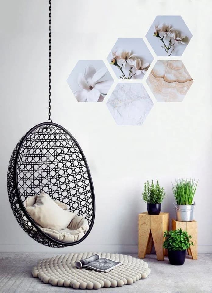 Levandeo® Wandbild Hexagon Wandaufkleber Blume Weiß