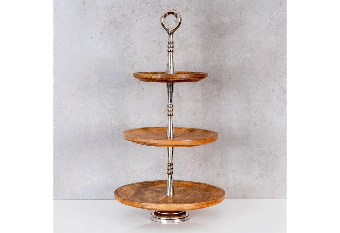 Levandeo® Etagere 3 Etagen Mangoholz Aluminium Servierplatte