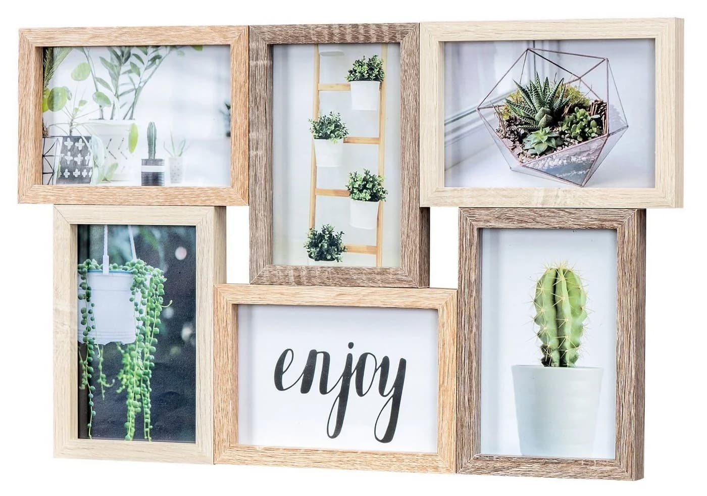 Levandeo® Bilderrahmen Collage 6 Fotos 10x15 cm Natur Eiche Holz Glas Wanddeko - Bild 2
