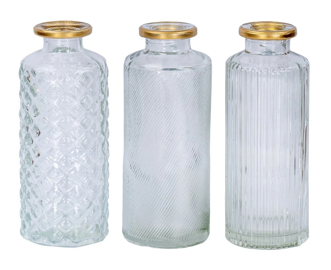 Levandeo® 3er Set Glasvase Transparent Gold H14cm