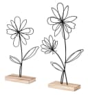 Levandeo® Dekoobjekt 2er Set Drahtblume Metall Holz Schwarz Natur Bild 1