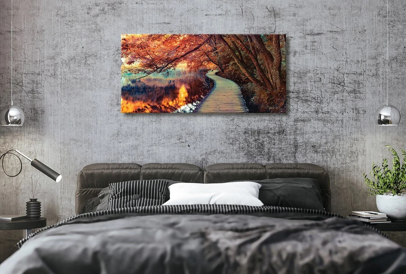 Levandeo® Leinwandbild Wald Herbstfarben XXL 115x55cm