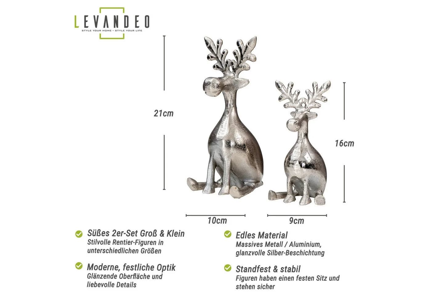 Levandeo® Dekoobjekt 2er Set Rentiere Metall Silber
