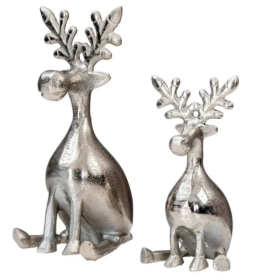 Levandeo® Dekoobjekt 2er Set Rentiere Metall Silber - Bild 2