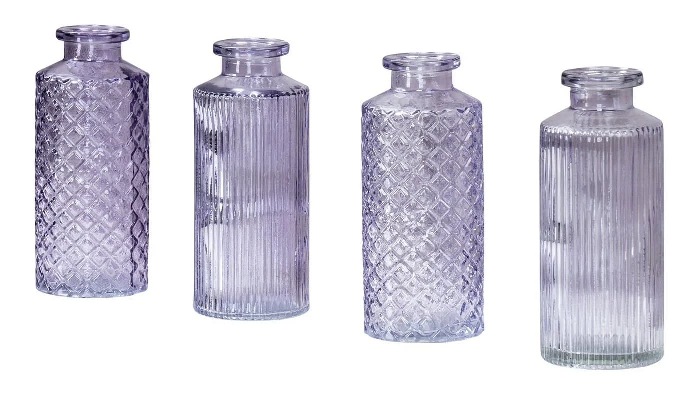 Levandeo® Dekovase 4er Set Glas Lila Pastell Tischdeko
