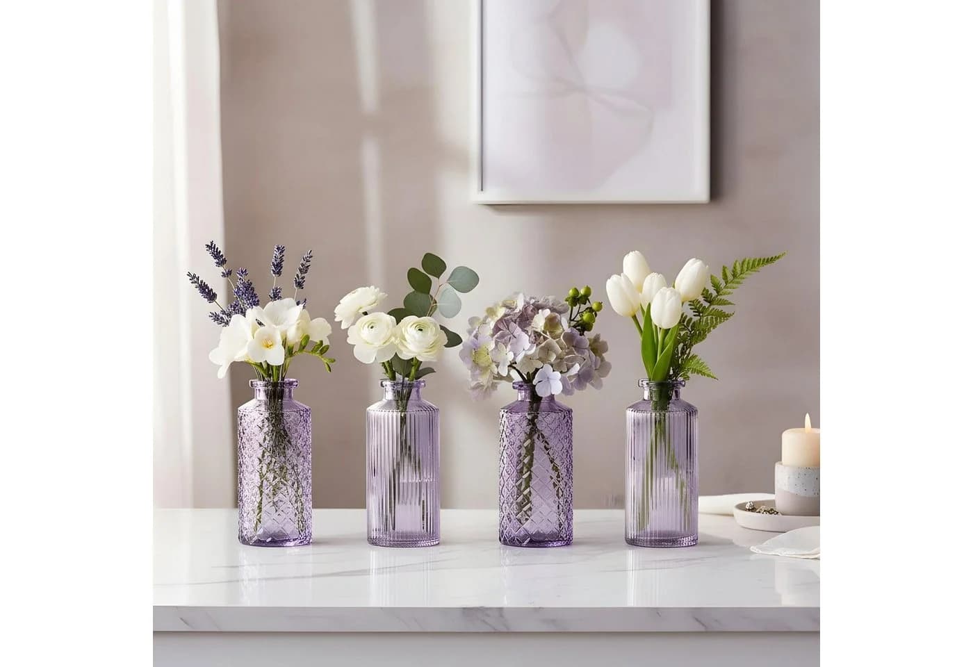 Levandeo® Dekovase 4er Set Glas Lila Pastell Tischdeko - Bild 2