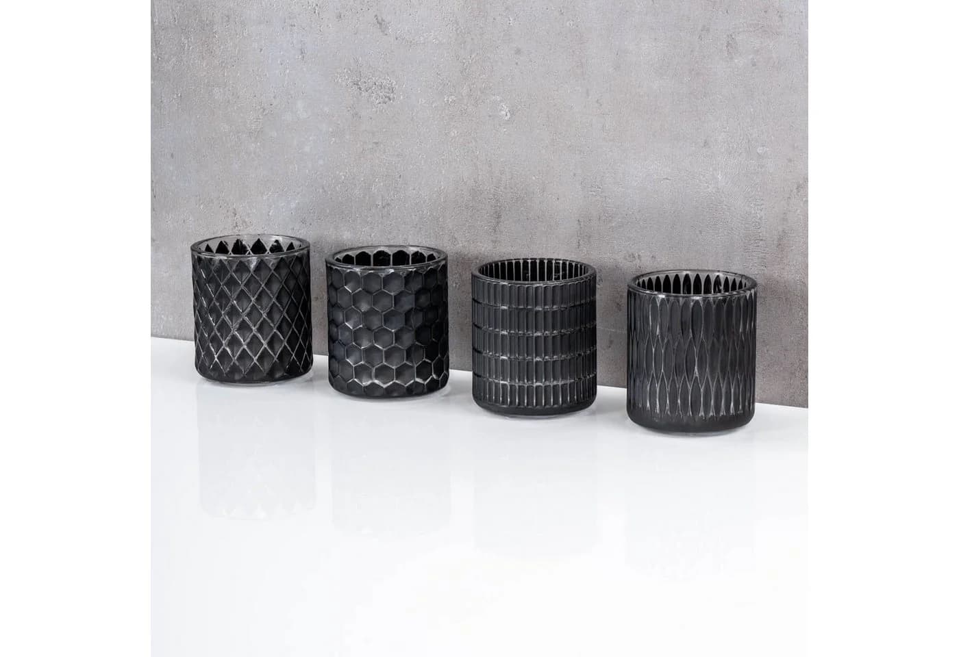 Levandeo® Teelichthalter 4er Set Schwarz Glas Windlicht - Bild 3