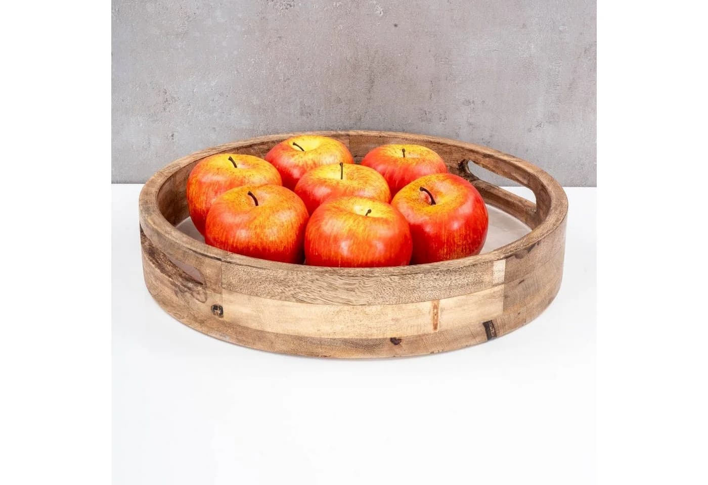 Levandeo Dekotablett Rund Mango Holz Creme Perlmutt Emaille - Bild 3