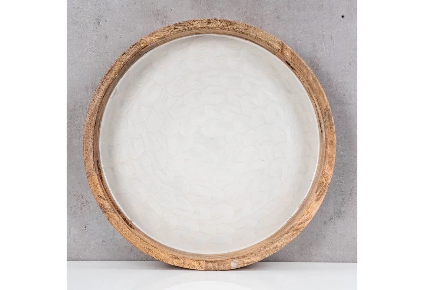 Levandeo Dekotablett Rund Mango Holz Creme Perlmutt Emaille - Bild 4