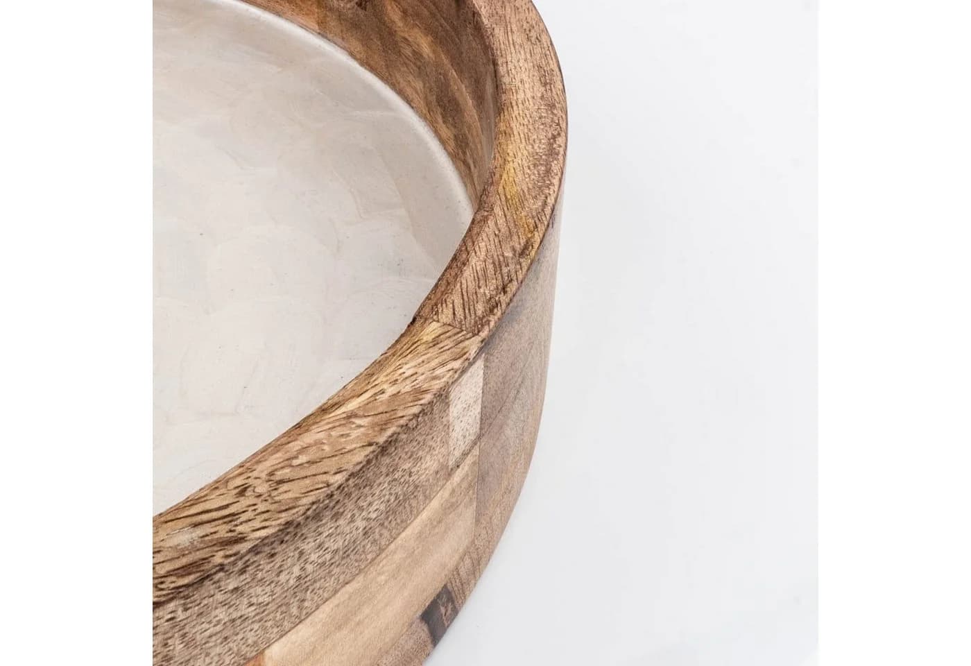 Levandeo Dekotablett Rund Mango Holz Creme Perlmutt Emaille - Bild 5