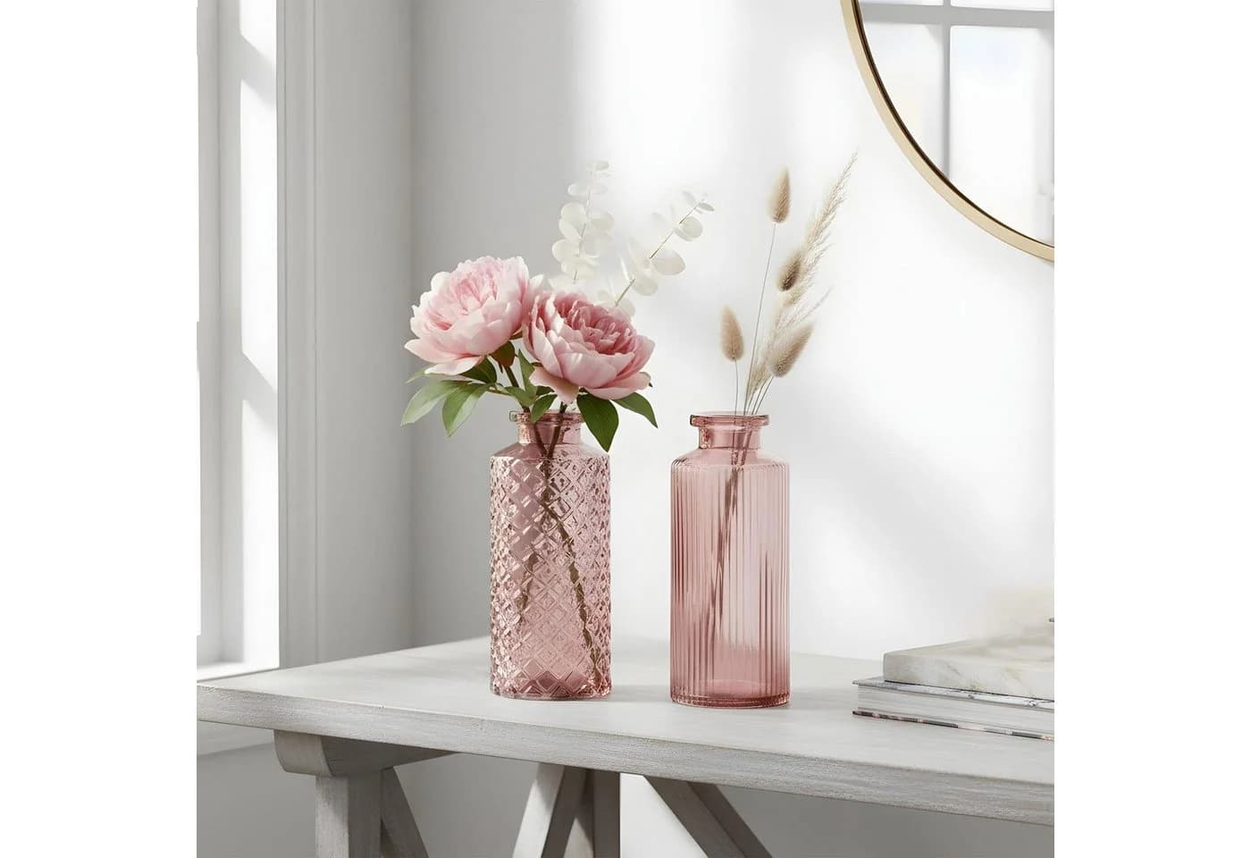 Levandeo® 2er Set Dekovase Rosa Glas H14cm Tischdeko - Bild 2