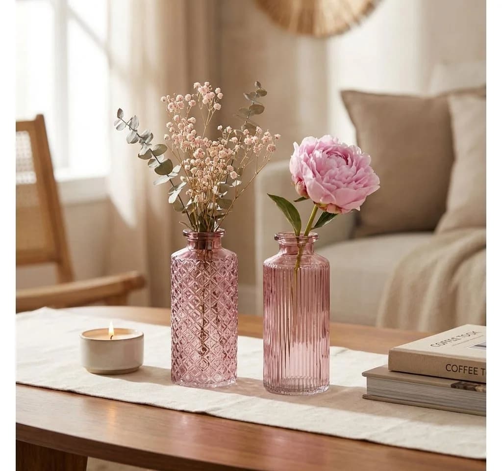 Levandeo® 2er Set Dekovase Rosa Glas H14cm Tischdeko - Bild 5