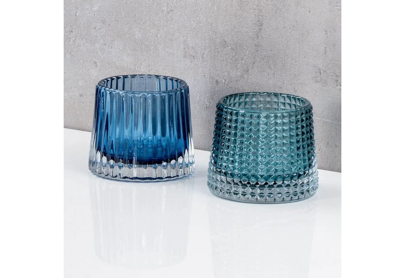Levandeo® Teelichthalter 2er Set Glas Blau Retro