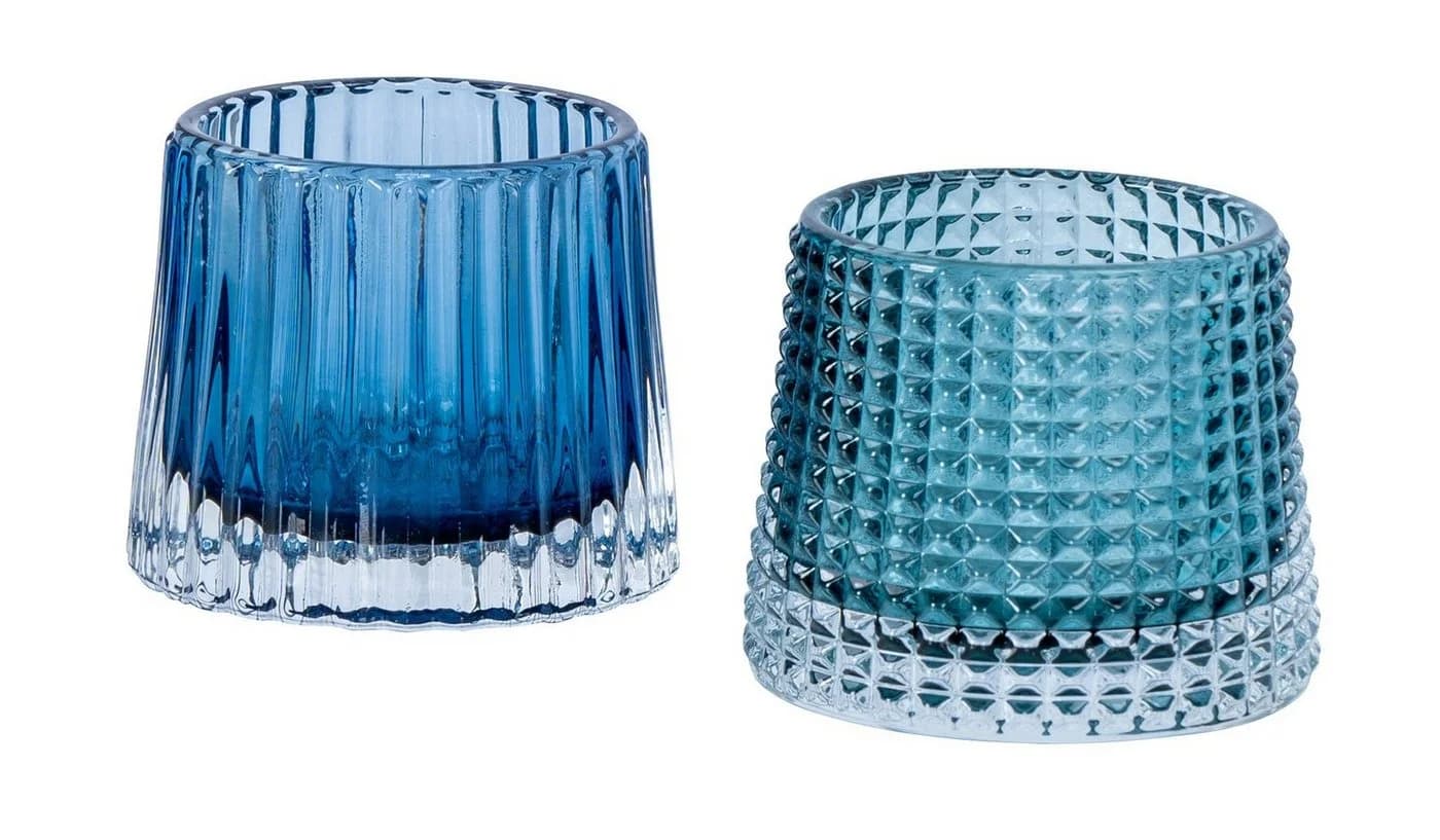 Levandeo® Teelichthalter 2er Set Glas Blau Retro - Bild 2