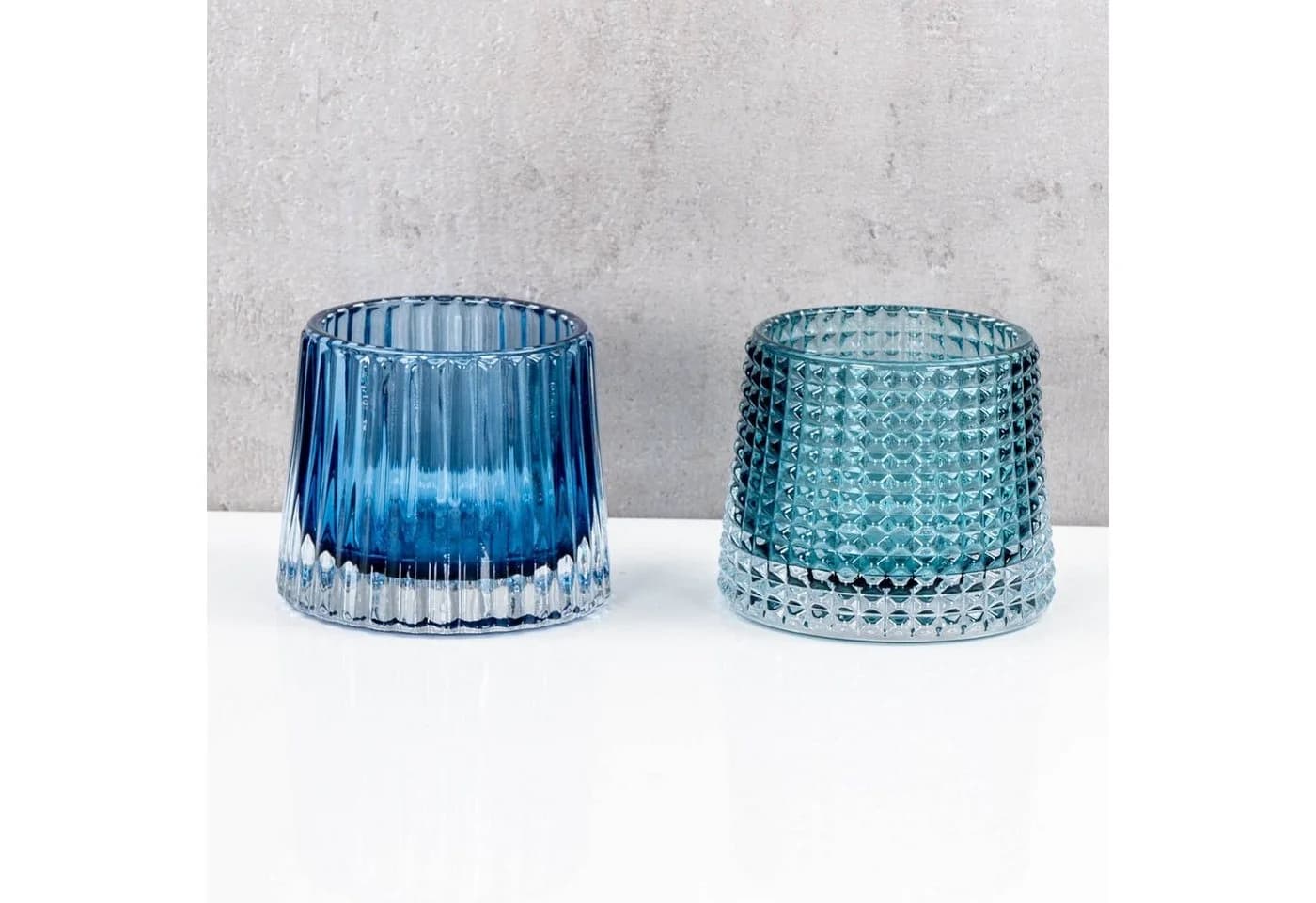 Levandeo® Teelichthalter 2er Set Glas Blau Retro - Bild 3