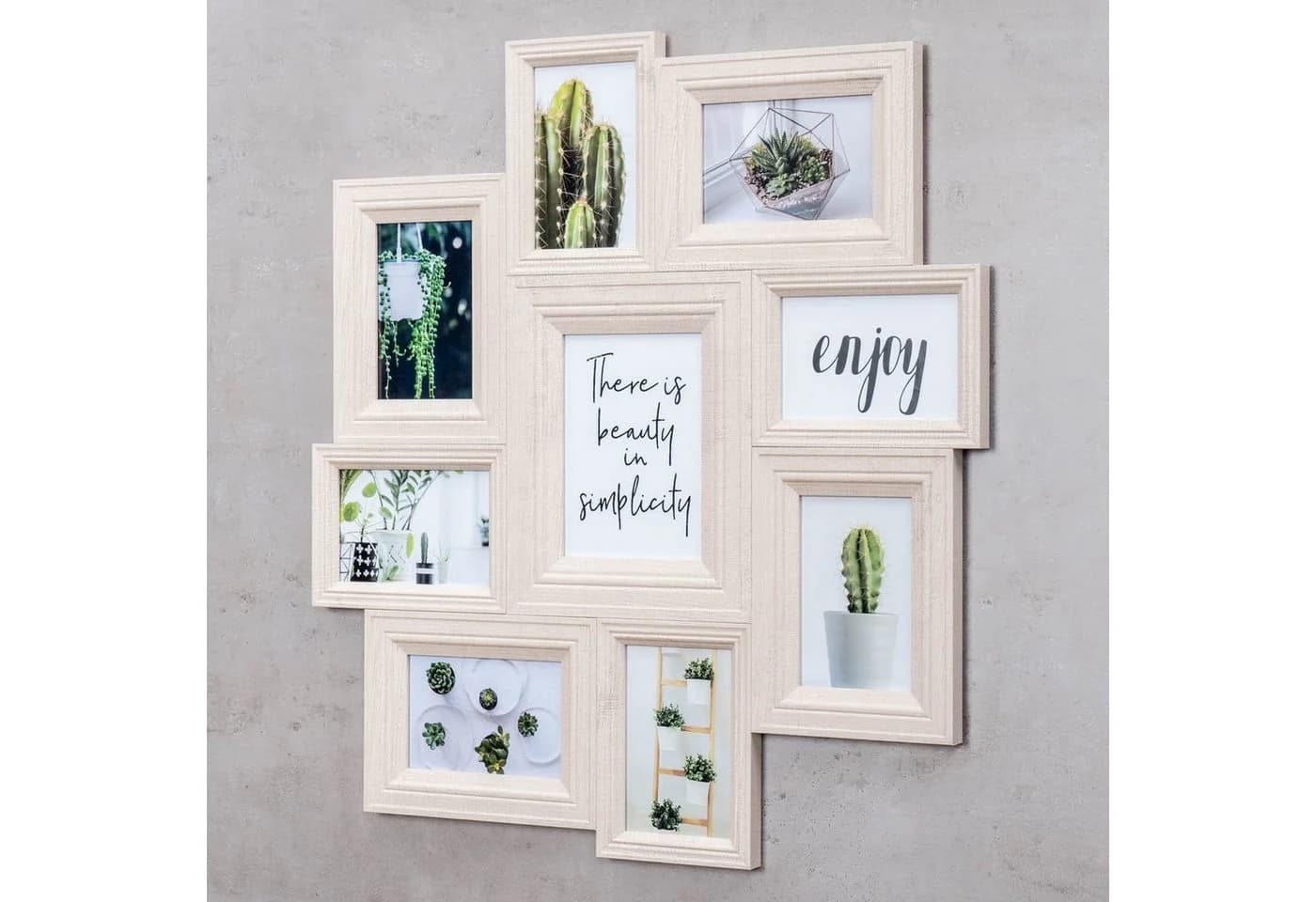 Levandeo® Bilderrahmen Collage 9 Fotos Creme Beige MDF Holz