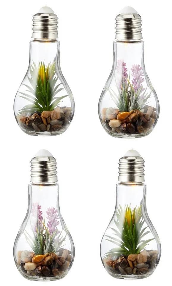 Levandeo® LED Dekoobjekt 4er Set Sukkulenten Glas Grün/Rosa