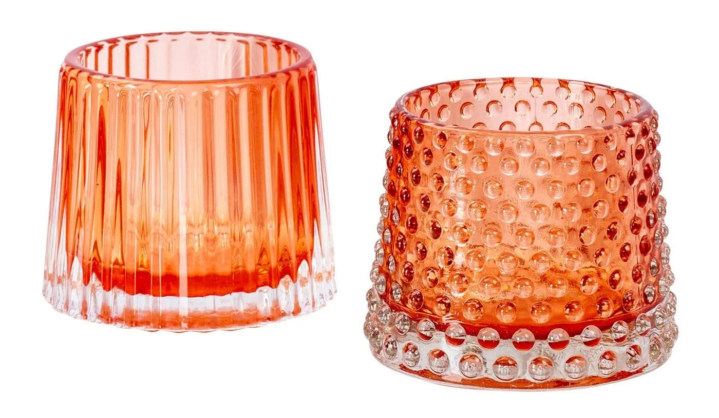 Levandeo® Teelichthalter 2er Set Glas Orange Retro - Bild 2