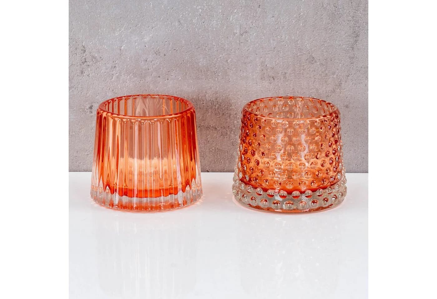 Levandeo® Teelichthalter 2er Set Glas Orange Retro - Bild 3