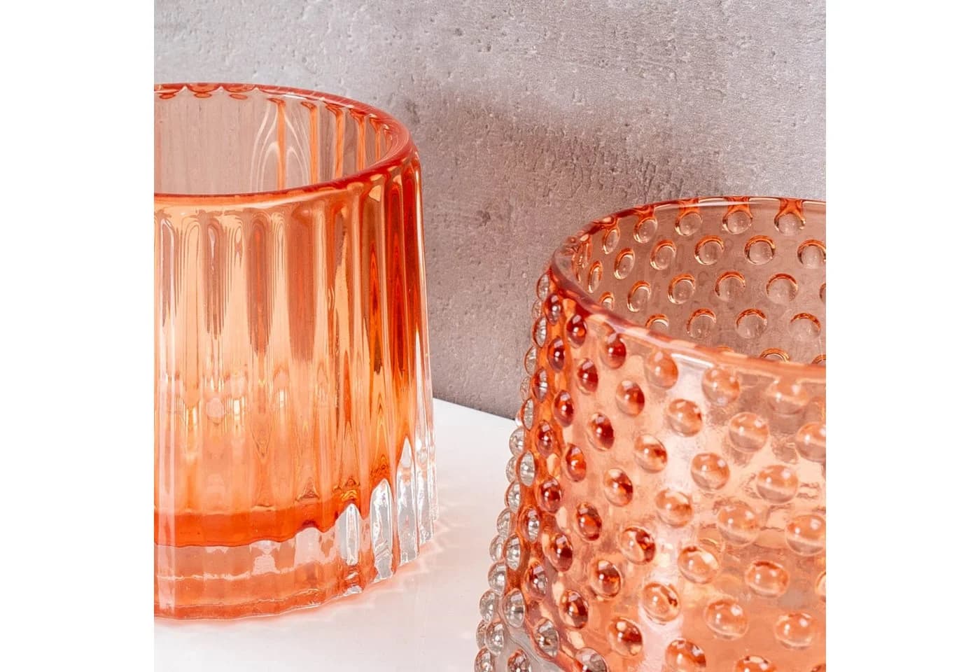 Levandeo® Teelichthalter 2er Set Glas Orange Retro - Bild 4