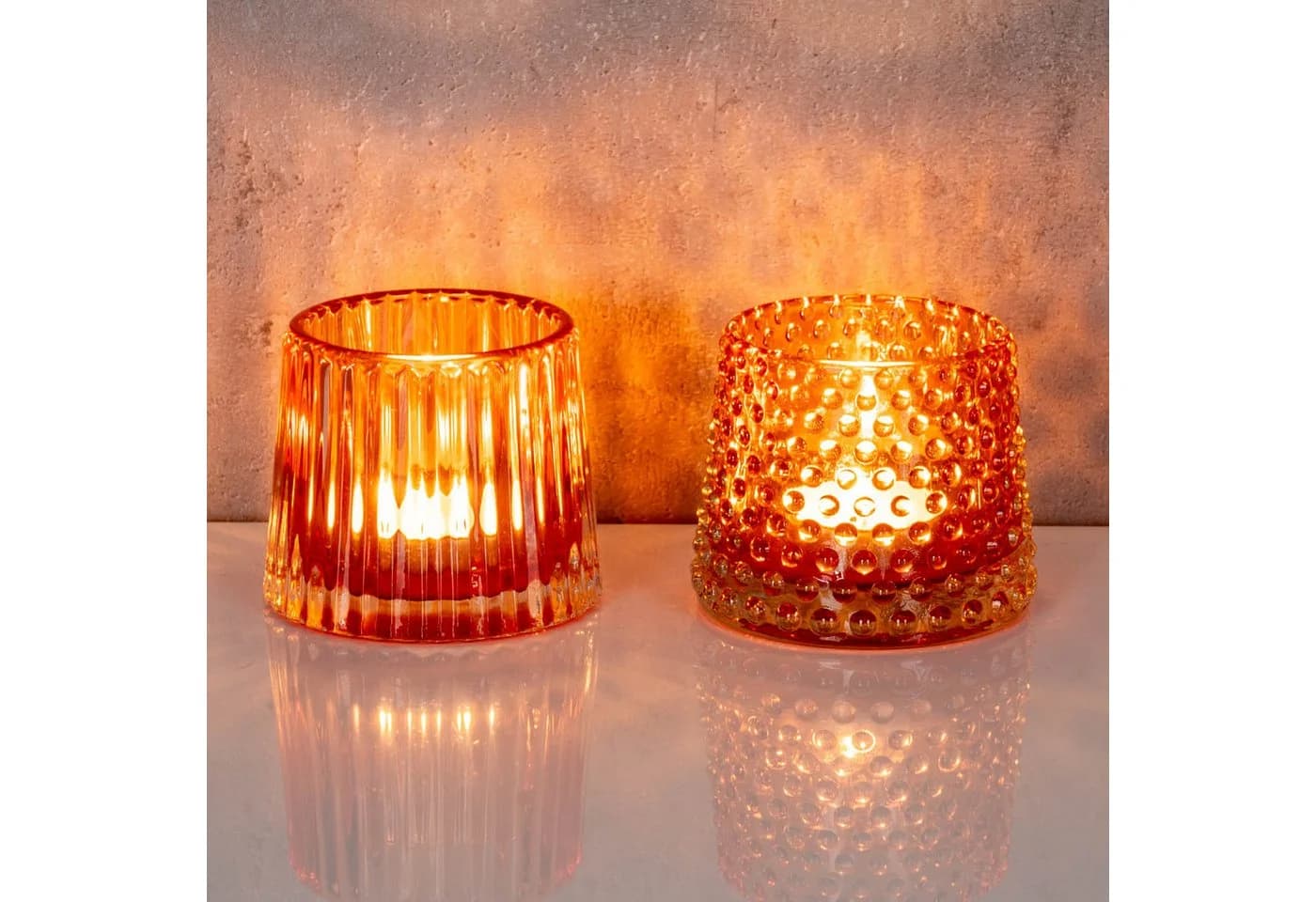 Levandeo® Teelichthalter 2er Set Glas Orange Retro - Bild 5