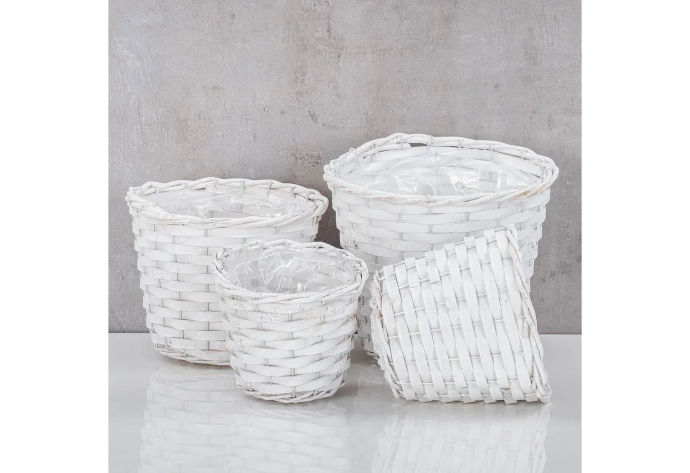 Levandeo® 4er Set Pflanzkörbe Weide Weiß Shabby Chic - Bild 4
