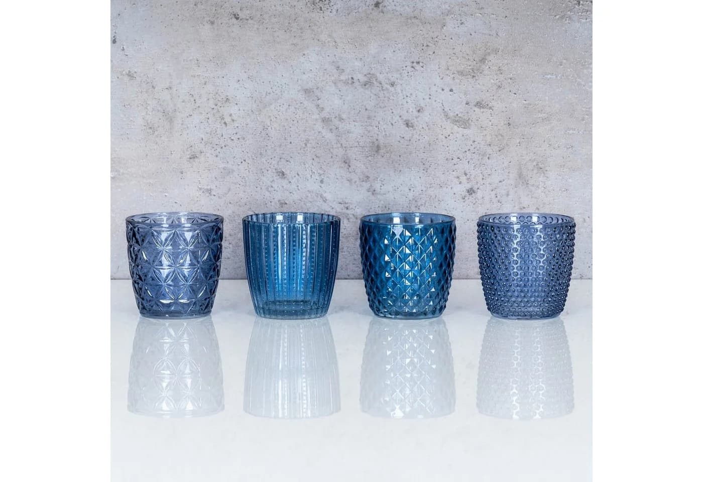 Levandeo® Teelichthalter 8er Set Blau Glas Retro