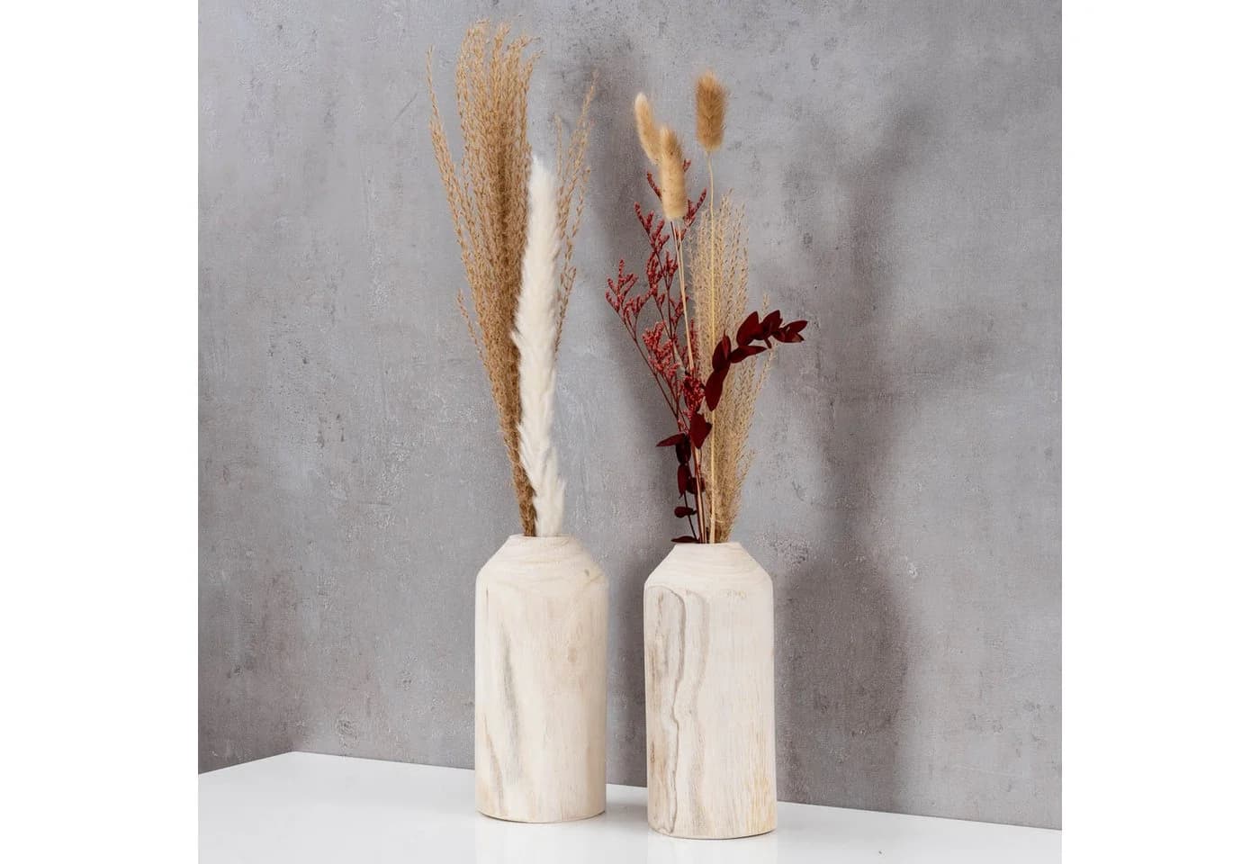 Levandeo® Dekovase 2er Set Naturholz Vase für Trockenblumen