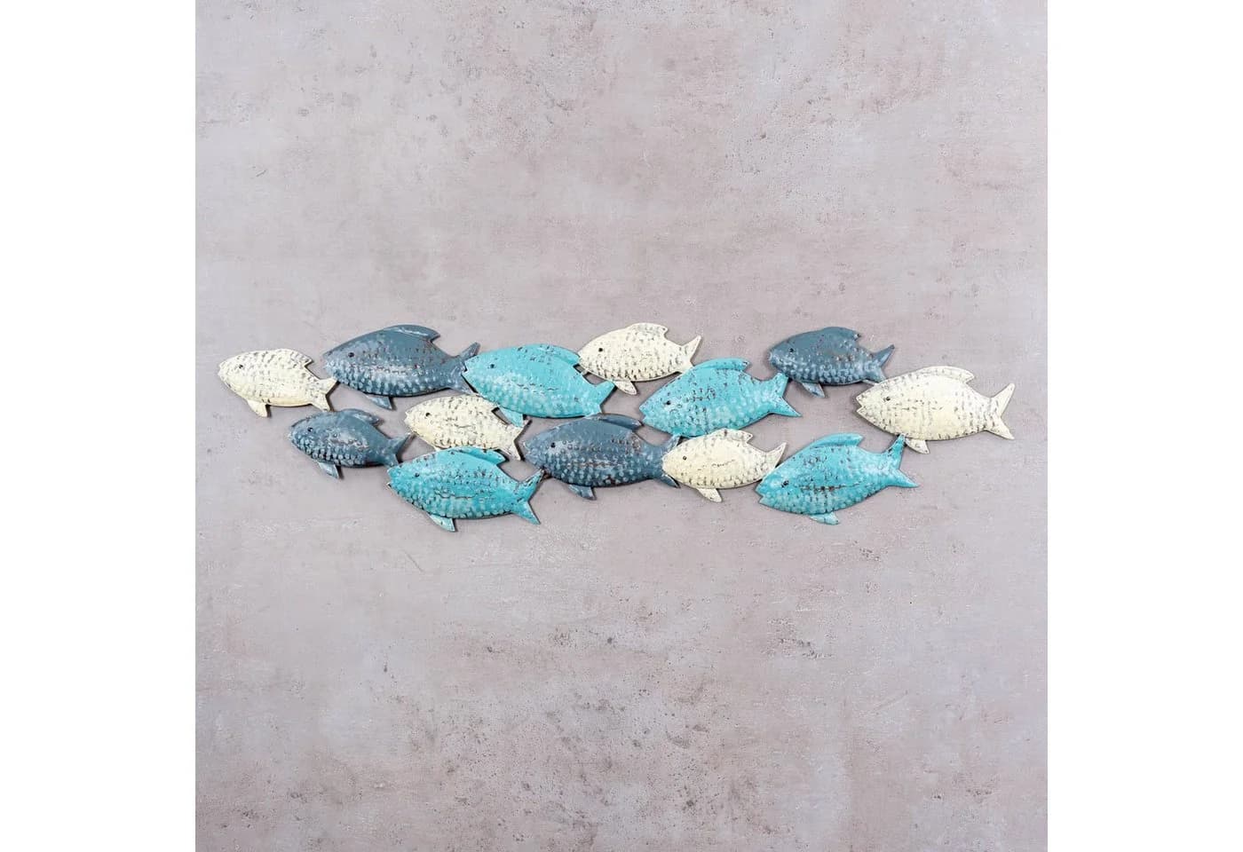 Levandeo® Wandbild Wandskulptur Fische Blau Grau Creme Maritim