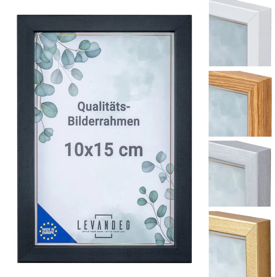 Levandeo® Bilderrahmen 10x15 Schwarz Echtholz Made in EU - Bild 2
