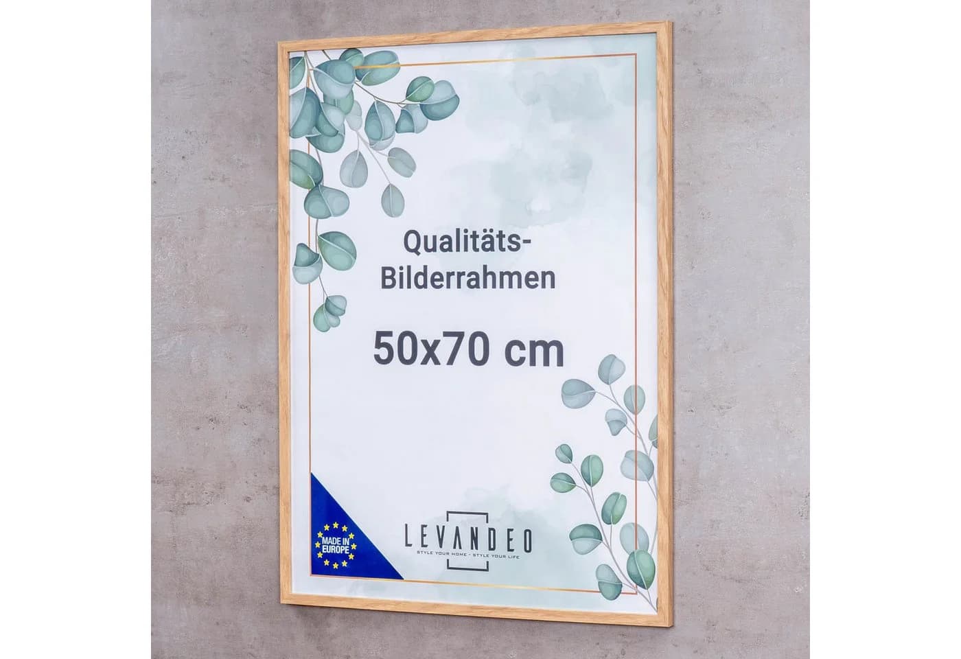 Levandeo® Bilderrahmen Eiche Optik 50x70 cm Acryl