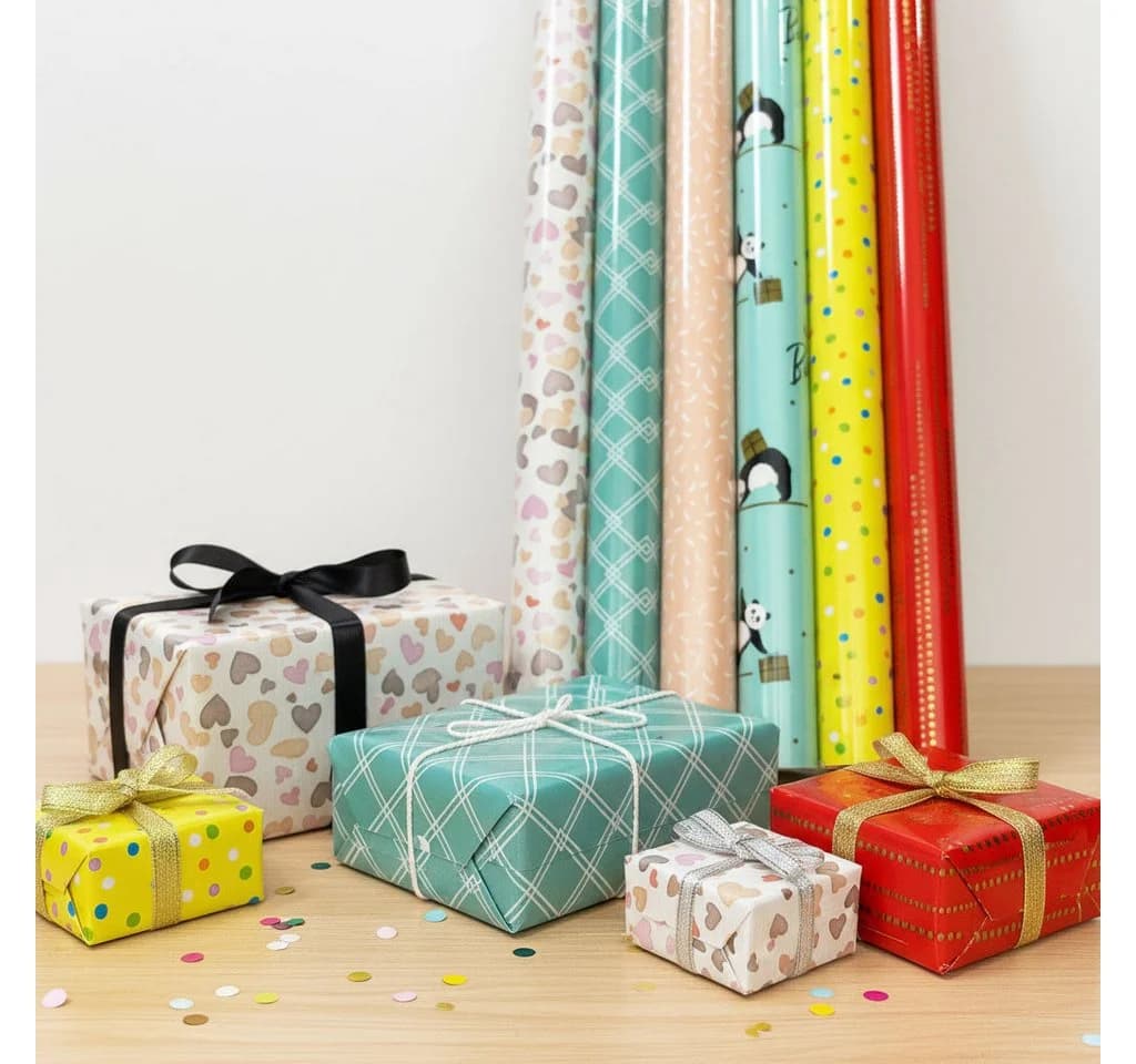 Levandeo® Geschenkpapier Set 6 Rollen Rosa Bunt Konfetti