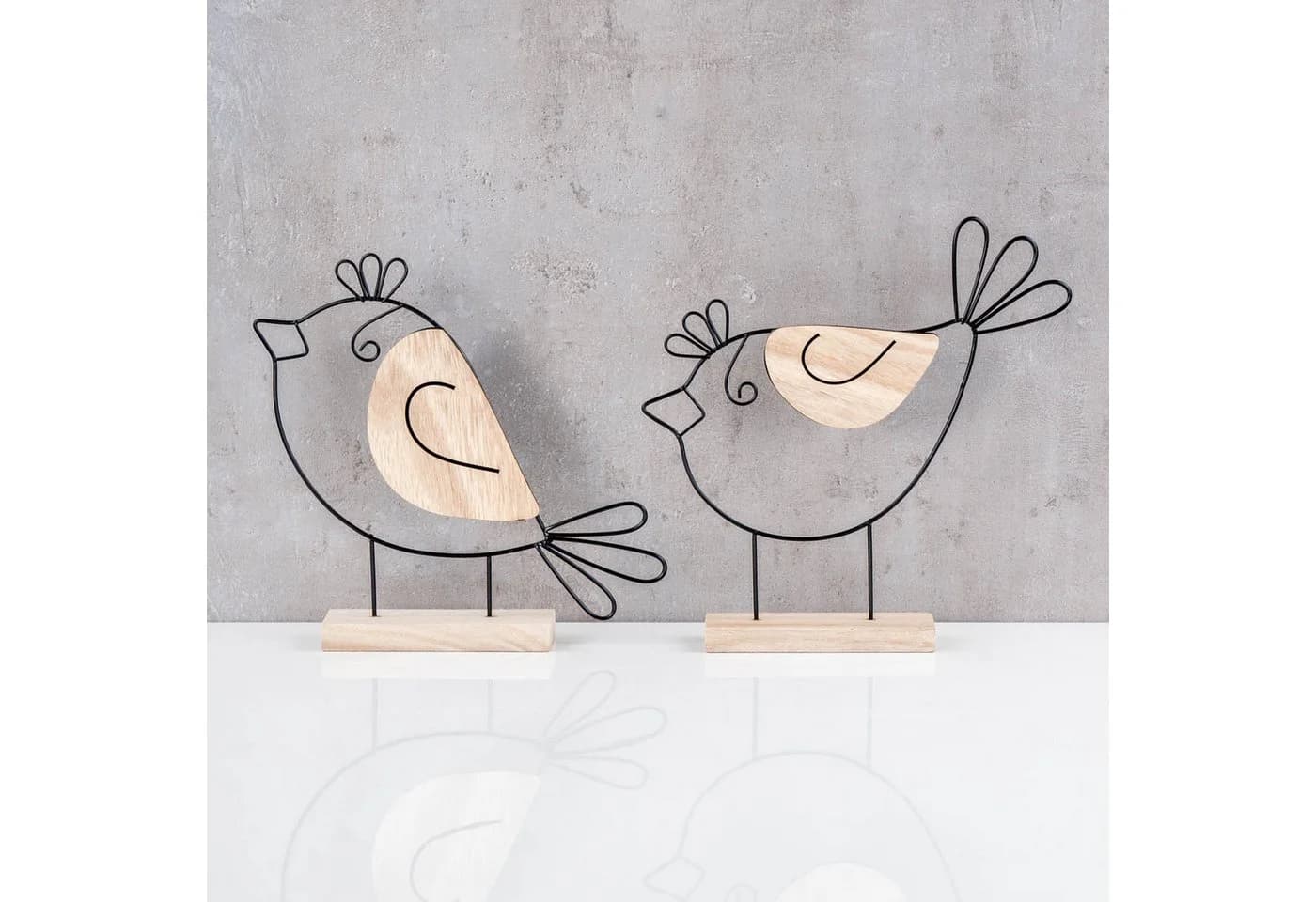 Levandeo® Dekoaufsteller Vogel Metall Holz Schwarz Natur 2er Set - Bild 4