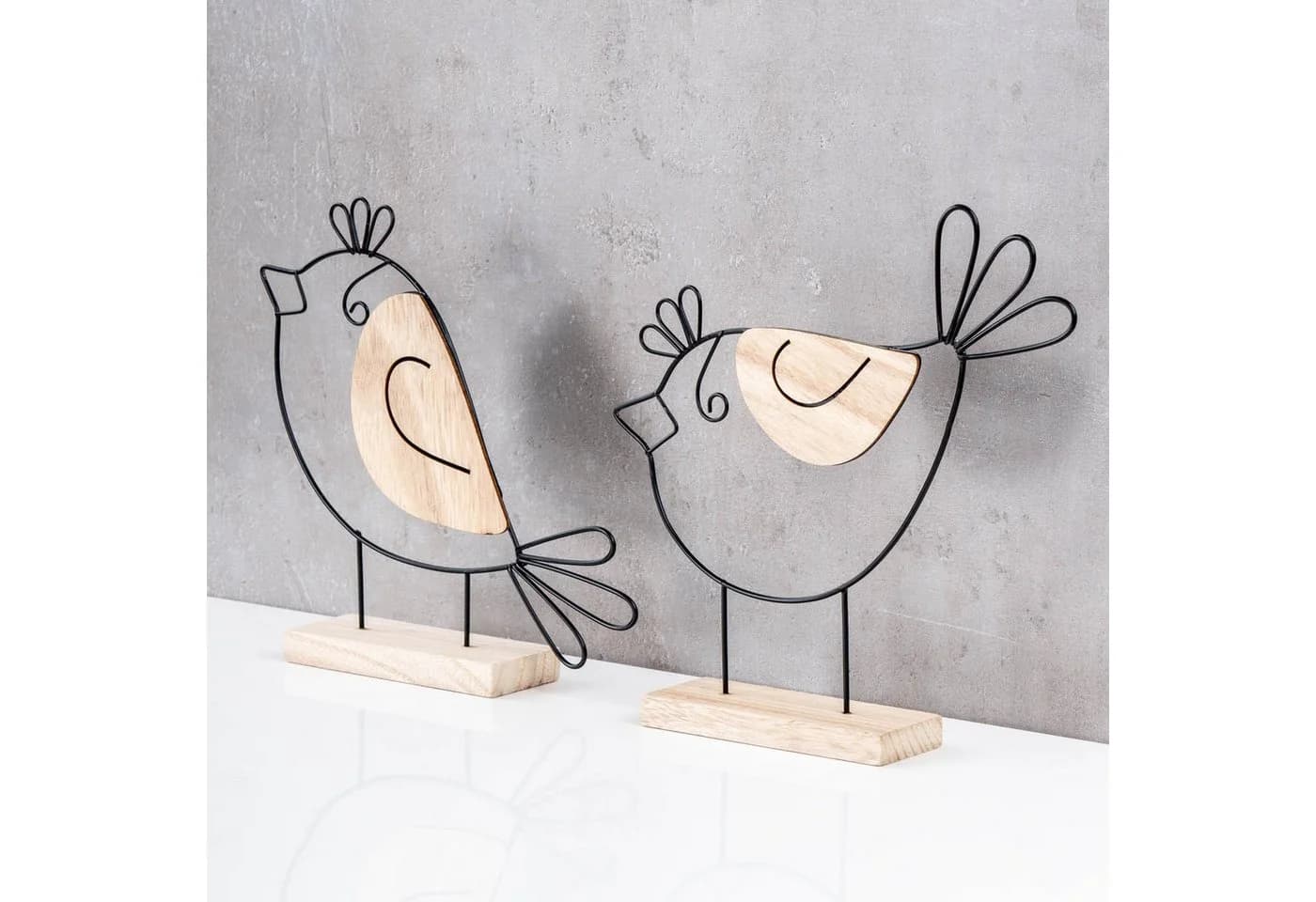 Levandeo® Dekoaufsteller Vogel Metall Holz Schwarz Natur 2er Set - Bild 5