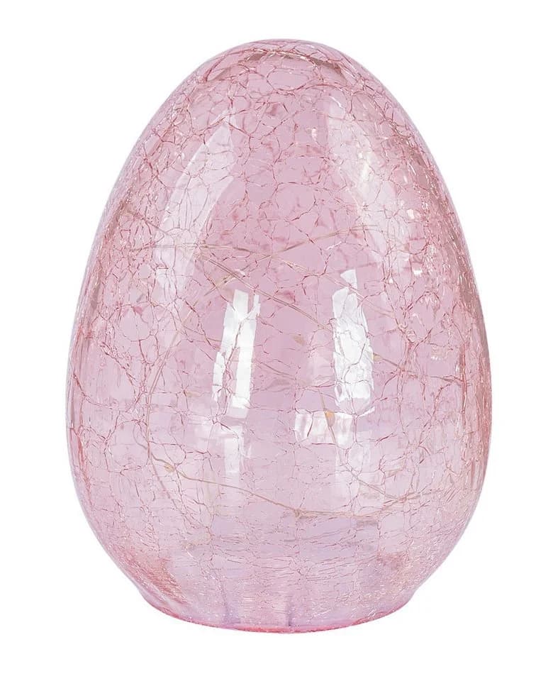 Levandeo® LED Osterei H16cm Rosa Glas Dekolampe Timer Osterdeko Tischlampe - Bild 1