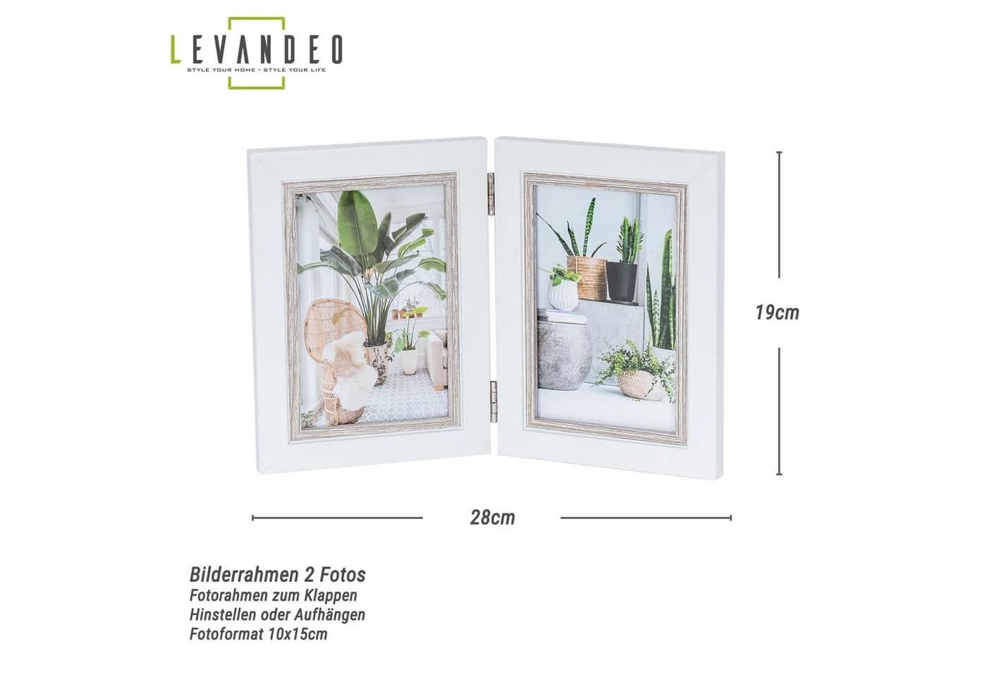 Levandeo® Bilderrahmen 2 Fotos 10x15 Weiß Eiche MDF Holz