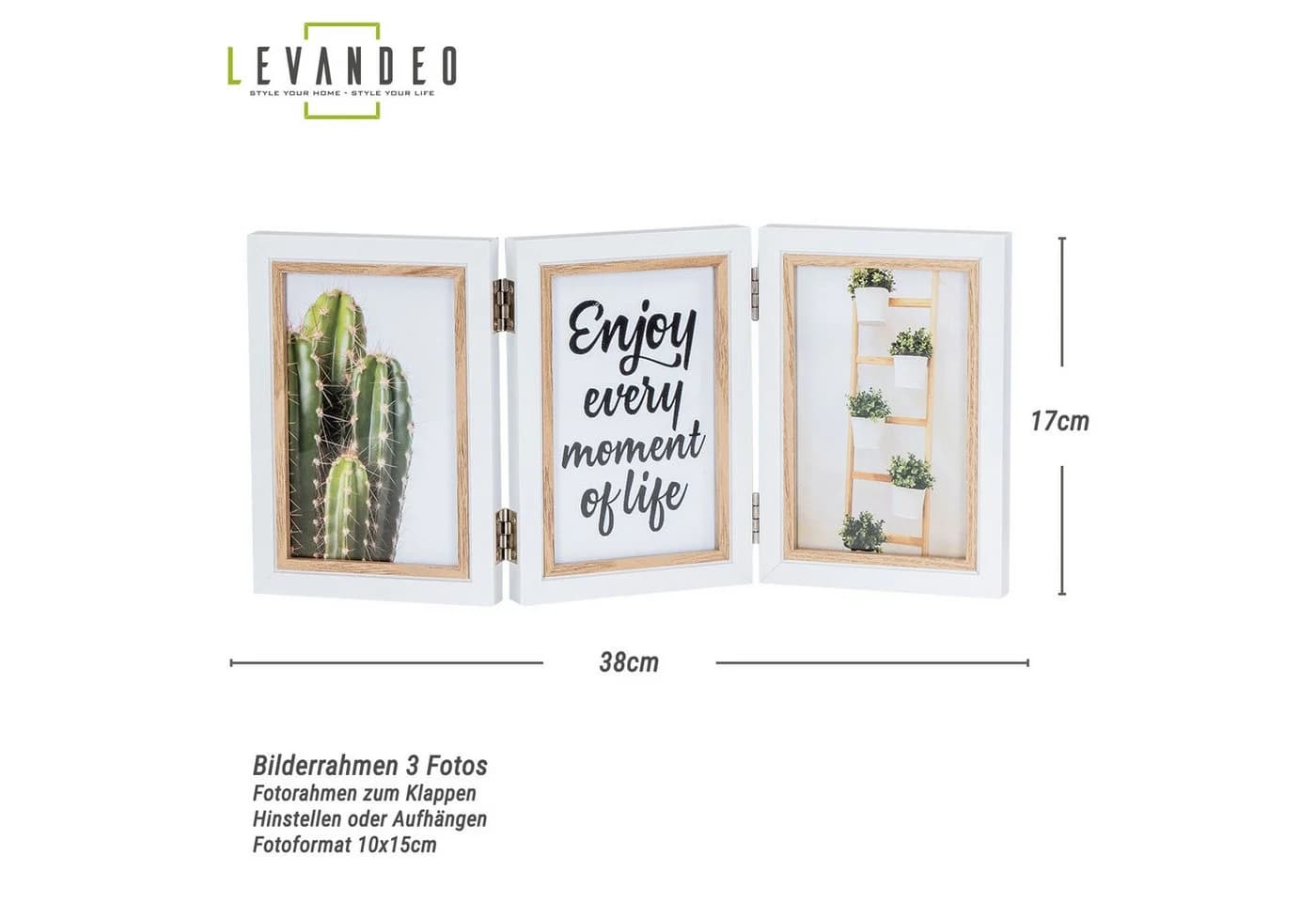 Levandeo® Bilderrahmen 3 Fotos Weiß Eiche MDF Holz
