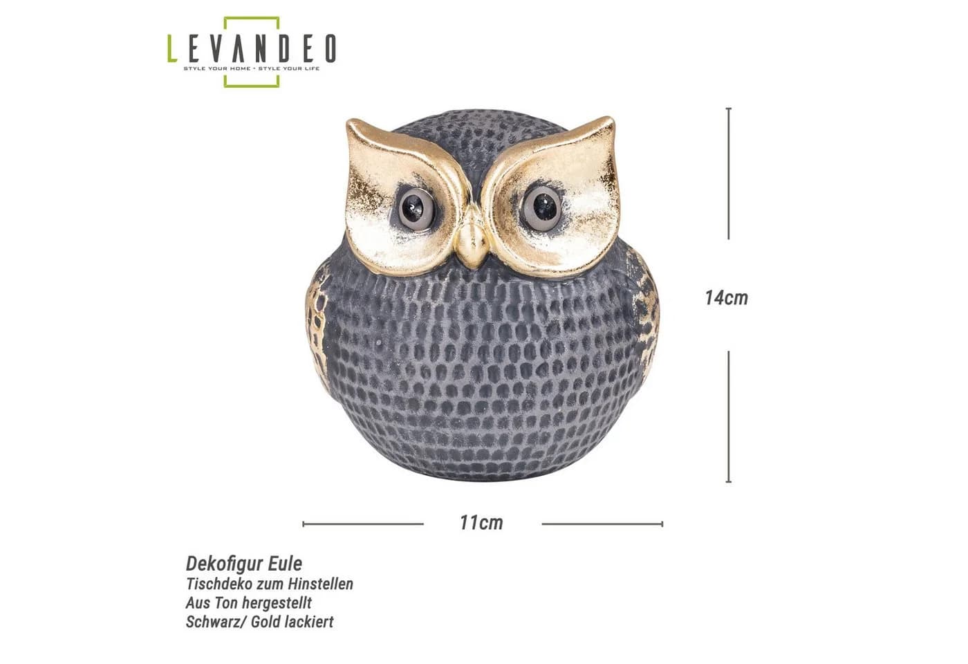 Levandeo Dekofigur Eule Schwarz Gold Tonfigur Tischdeko