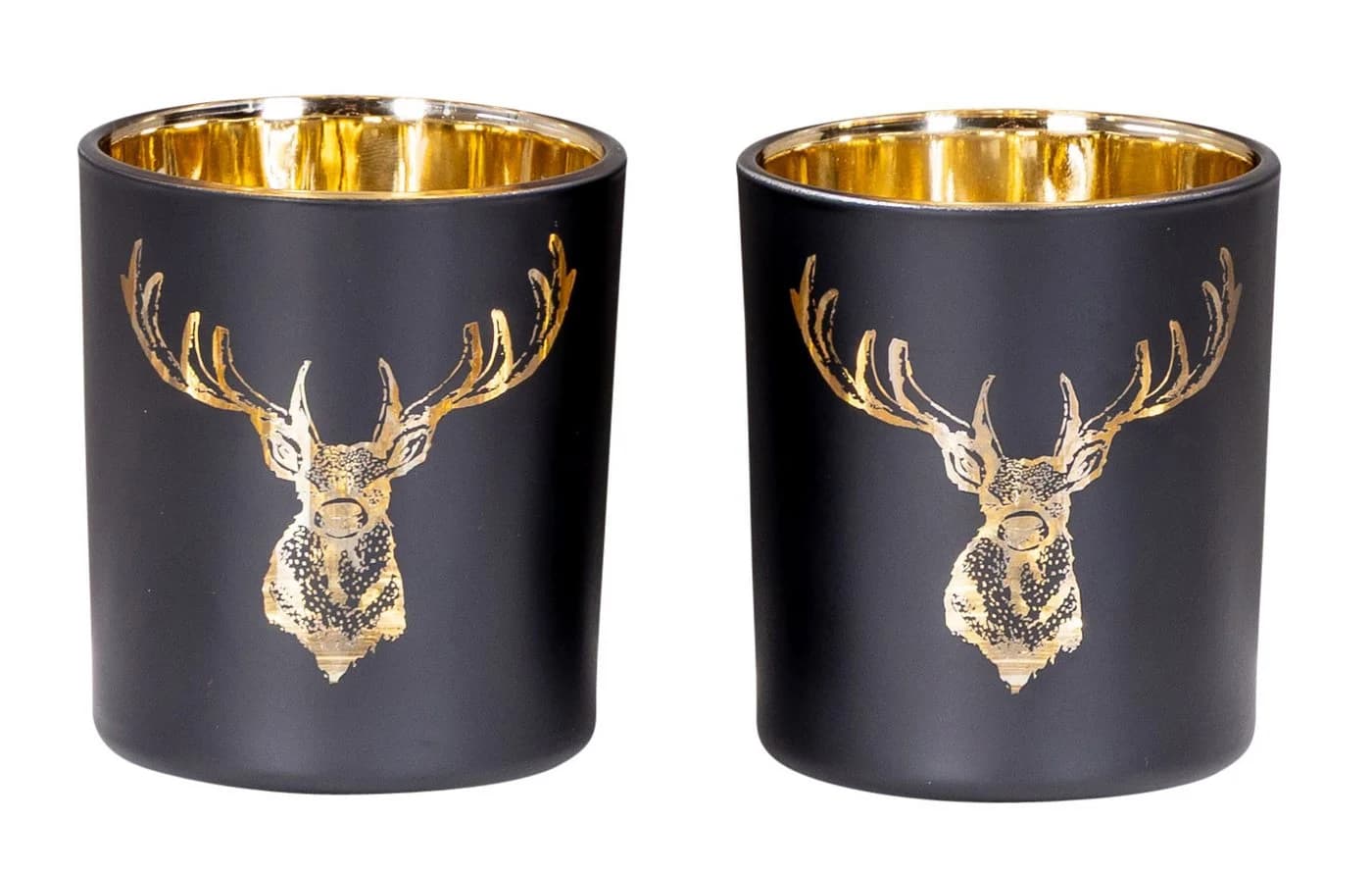 Levandeo® Teelichthalter 2er Set Hirsch Glas Kerzenhalter Schwarz Gold - Bild 2