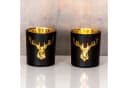 Levandeo® Teelichthalter 2er Set Hirsch Glas Kerzenhalter Schwarz Gold Bild 4