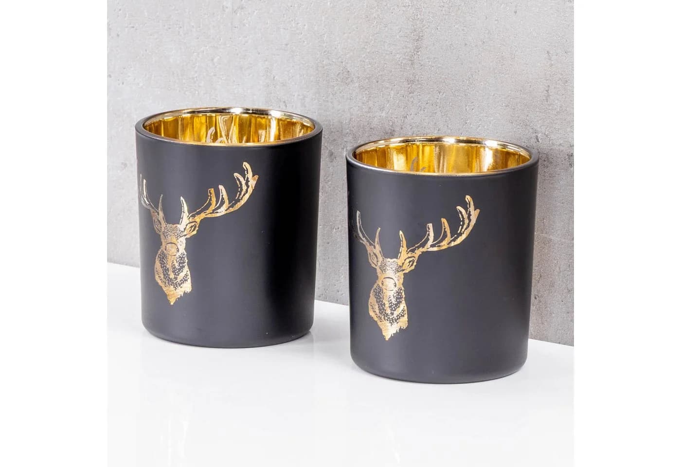 Levandeo® Teelichthalter 2er Set Hirsch Glas Kerzenhalter Schwarz Gold - Bild 5