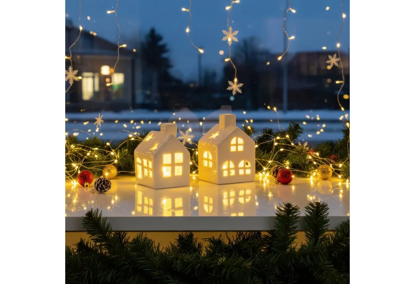 Levandeo® Teelichthalter 2er Set LED Haus Weiß Porzellan Lichthaus Tischdeko Skandi Design - Bild 4
