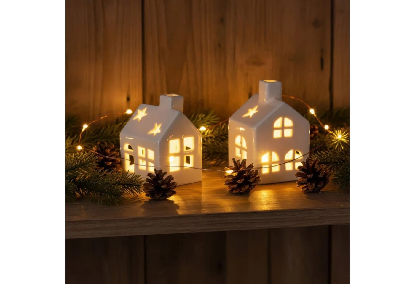 Levandeo® Teelichthalter 2er Set LED Haus Weiß Porzellan Lichthaus Tischdeko Skandi Design - Bild 5