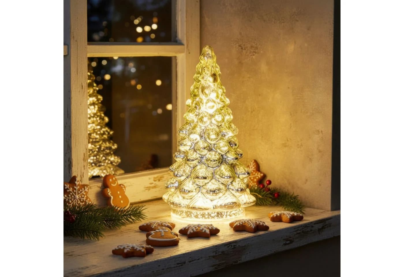 Levandeo LED Weihnachtsbaum Silber Glas Dekoobjekt mit Timer - Bild 3