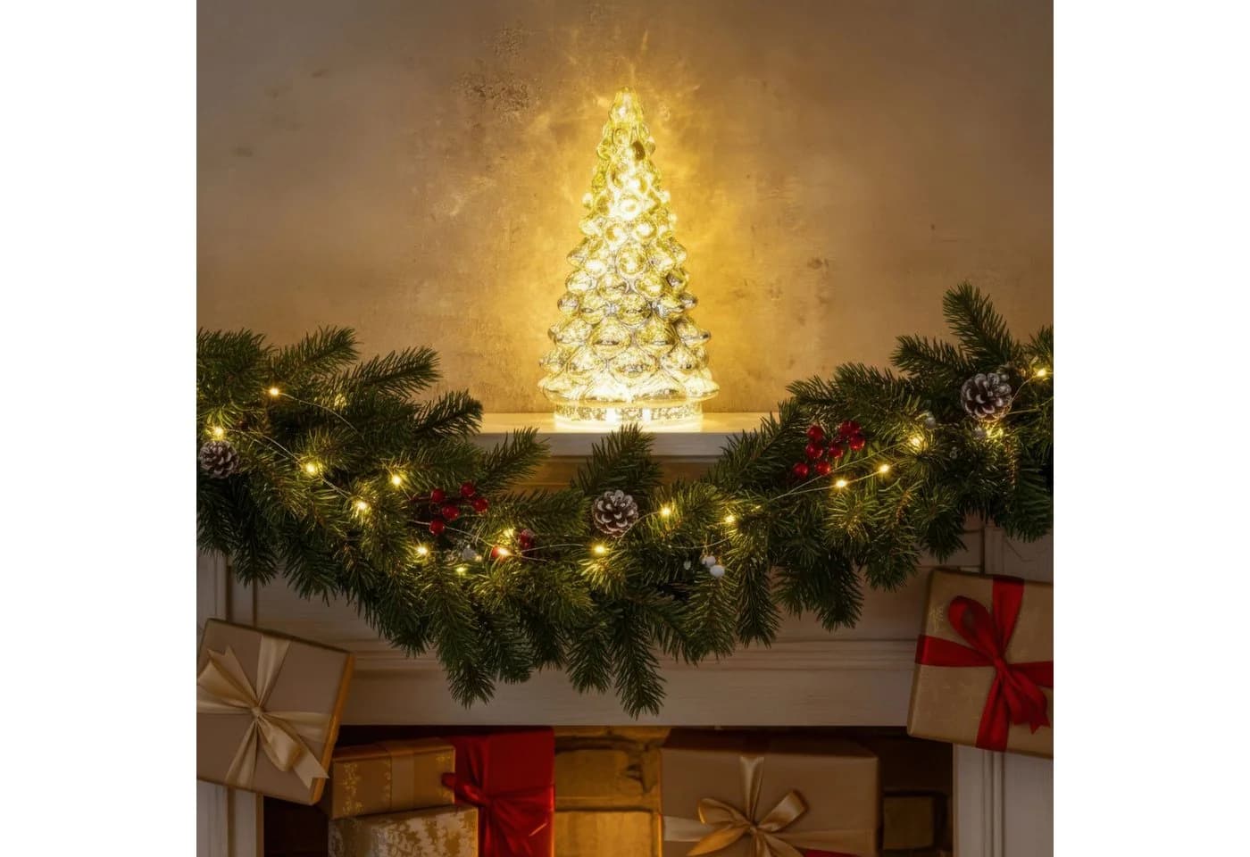 Levandeo LED Weihnachtsbaum Silber Glas Dekoobjekt mit Timer - Bild 5