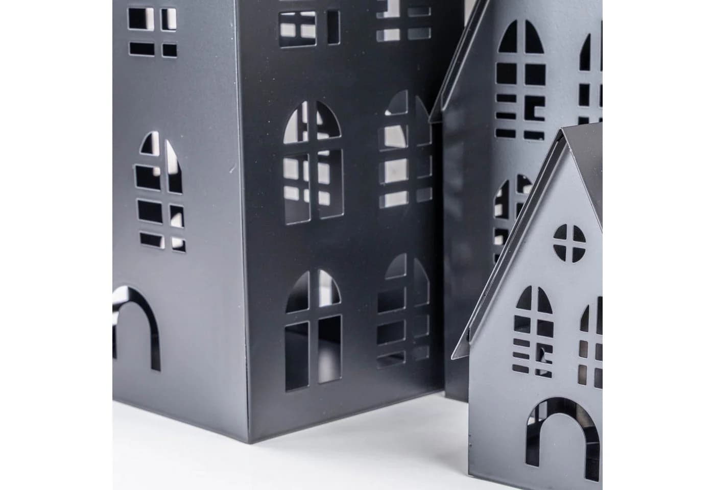 Levandeo® Kerzenlaterne 3er Set Hausform Metall Schwarz - Bild 5