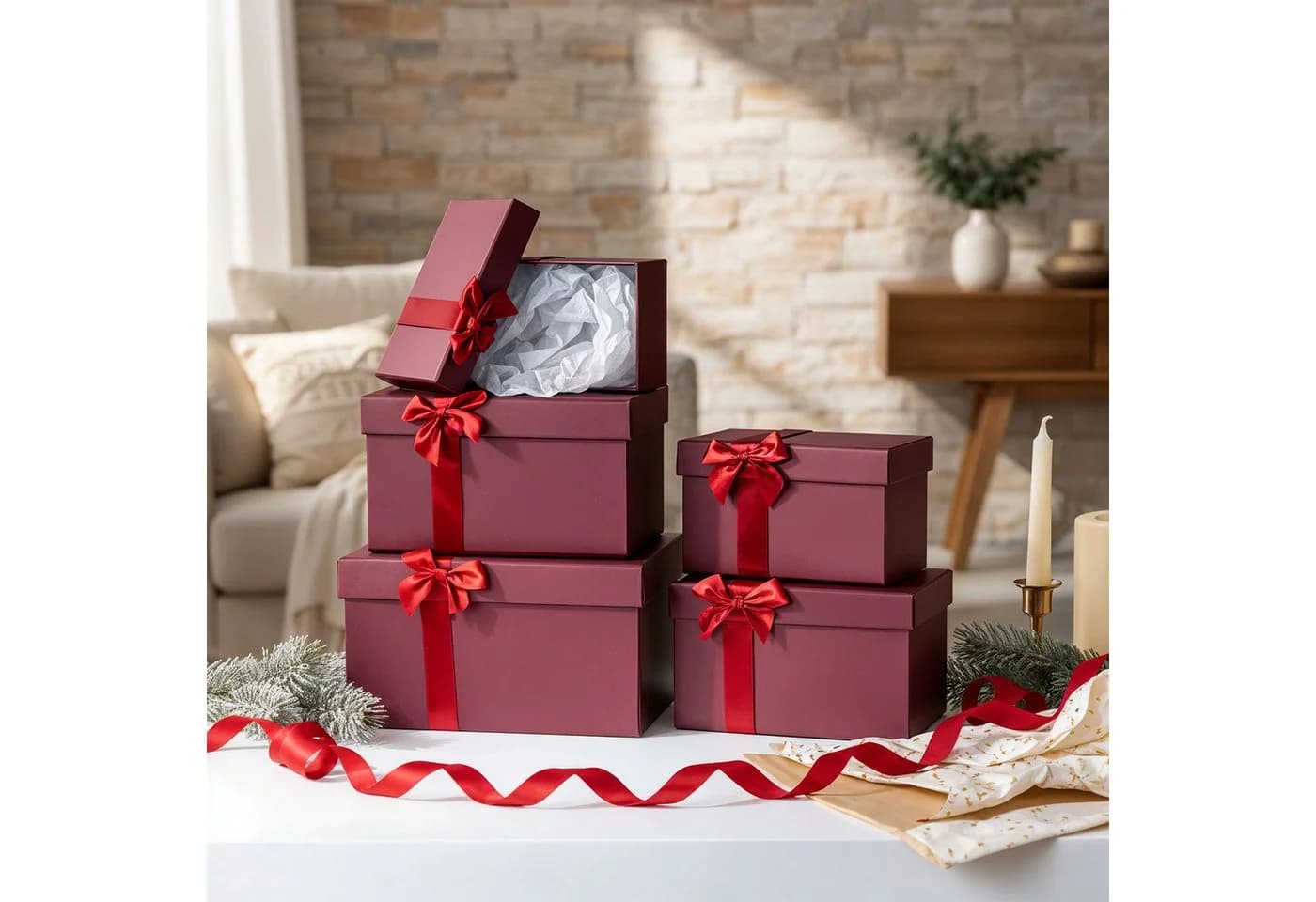Levandeo® Geschenkbox 5er Set Bordeaux Rot Weihnachtsschachtel - Bild 3