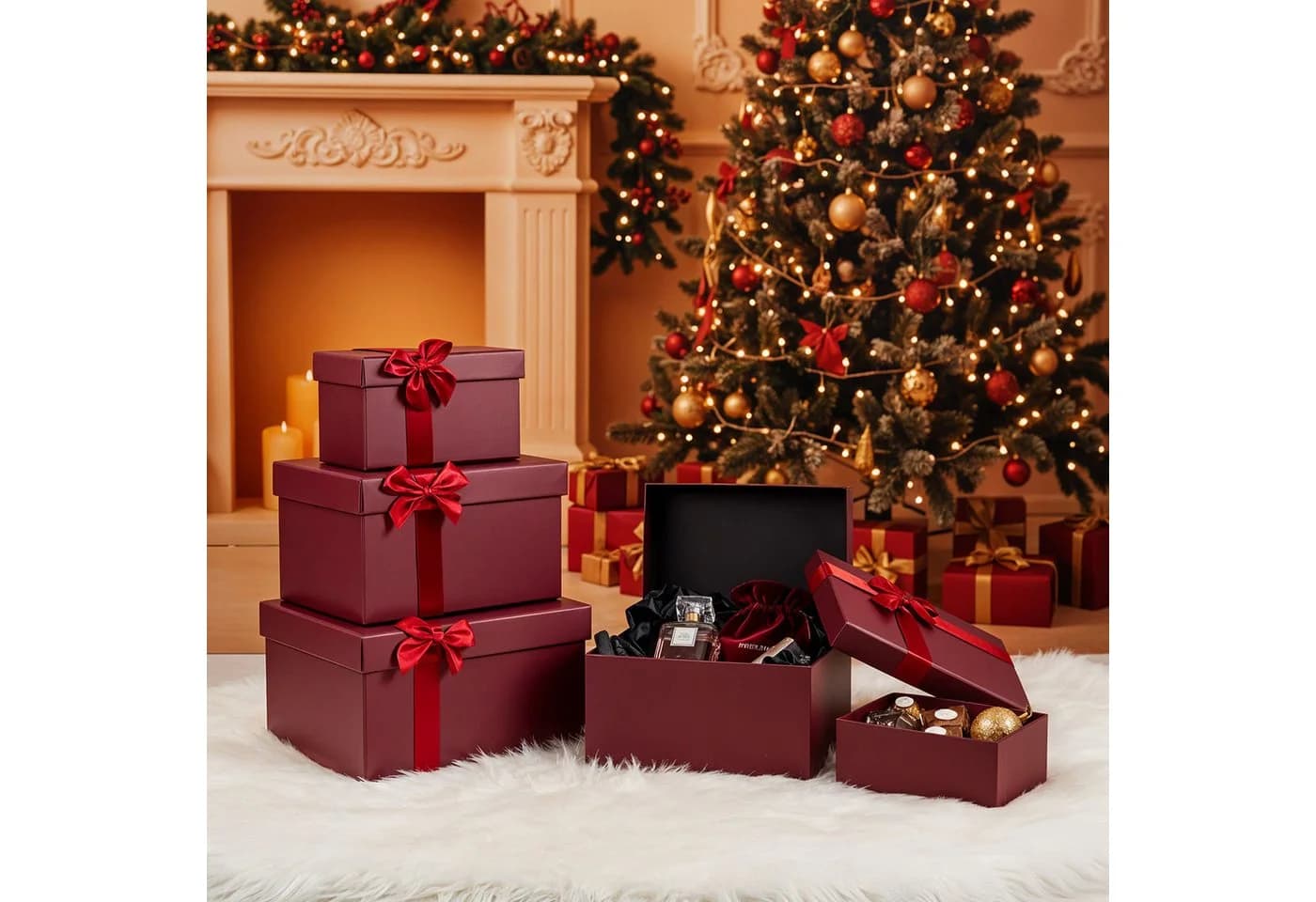 Levandeo® Geschenkbox 5er Set Bordeaux Rot Weihnachtsschachtel - Bild 4