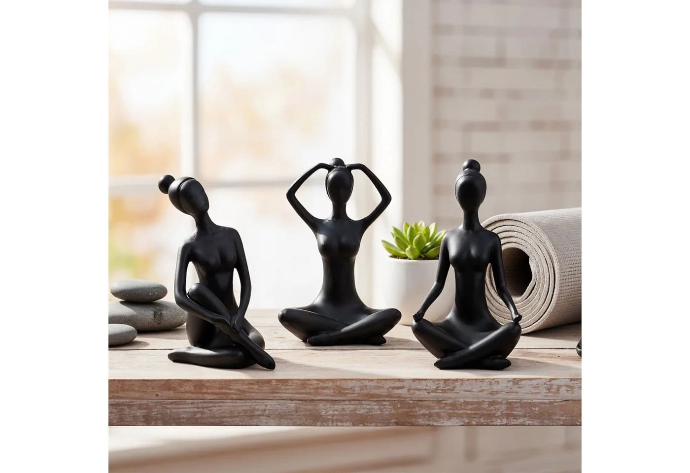 Levandeo® Yoga Deko Figur 3er Set Schwarz - Bild 2